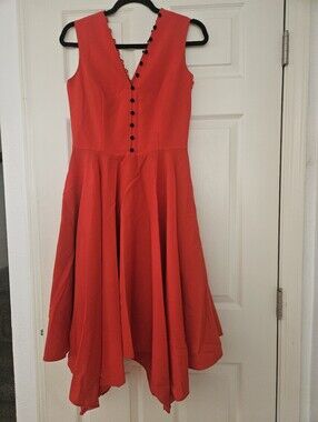 Adeam Red V-Neck Button Front Fit & Flare Dress Size 2